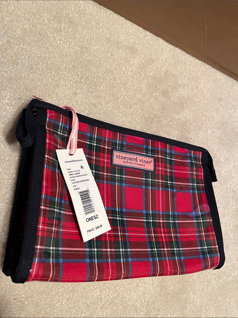 Vineyard Vines Red Plaid Toiletry Bag with Navy Trim. New. Zippers closed.